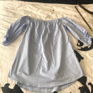 Light blue off the shoulder dress, with pockets